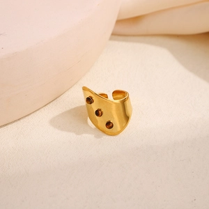 Bague vintage française en acier inoxydable plaqué or 18K avec trois pierres œil de tigre