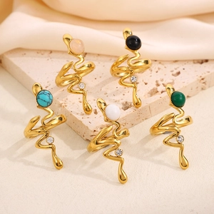 Schlangenring Edelstahl 18K Vergoldet Naturstein Türkis Onyx Fluid Wavy Modeschmuck Für Damen Herren
