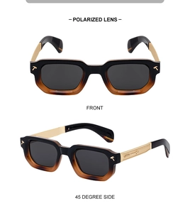 Lunettes de soleil polarisées carrées rétro avec accents ambre et détail de charnière en T