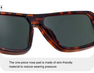 Close-up of tortoise shell square frame sunglasses with ergonomic integrated nose pads