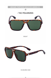 Close-up of brown tortoise sunglasses with G15 green polarized lenses and gold bridge detailing