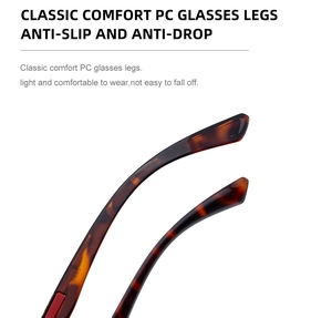 Detail of tortoise shell pattern temple tips showing anti-slip curve for comfort