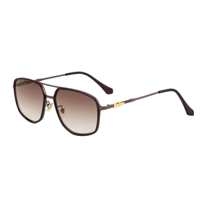 Modern square pilot sunglasses with dark metal double bridge and gradient brown lenses