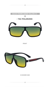 Vues détaillées de face et de profil de lunettes polarisées avec verres dégradés verts