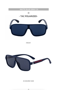 Gros plan sur les lunettes de soleil polarisées gris bleu mat avec branches rayées