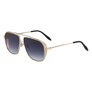 Modern square pilot sunglasses with gold metal frame and gradient lenses in 3D side view