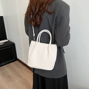 Women Pleated Bucket Bag PU Leather Handbag Crossbody Shoulder Bag Trendy Vertical Ruched Design Casual Daily Commute
