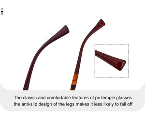 Detail of rimless sunglasses temple with anti-slip design in burgundy and amber PC material