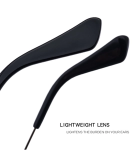 Macro view of lightweight black glasses temple tips with smooth rounded ergonomic design