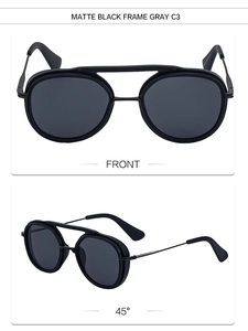 Front and 45-degree views of matte black punk sunglasses with vintage double bridge design