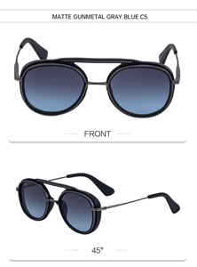 Front and 45-degree angle view of matte gunmetal retro double bridge sunglasses