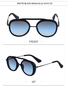 Front and 45-degree views of matte black double bridge retro punk sunglasses with gradient lenses