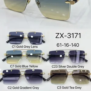 2025 frameless rectangular sunglasses with double bridge metal design in multiple colors