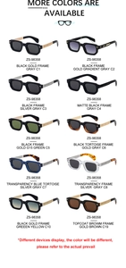 Multiple color options for ZS-98358 square sunglasses featuring a T-shaped metal logo