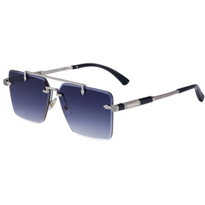 Classic rimless square sunglasses with blue gradient lenses and silver metal double bridge