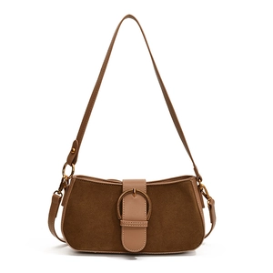 Retro Underarm Bag Frosted PU Leather Large Metal Buckle Minimalist Shoulder Baguette Bag For Women Fashion