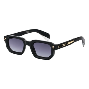 Classic square black sunglasses with gradient lenses and elegant gold T-shape metal accents