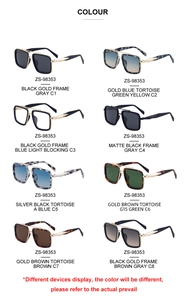 Multi-color collection of square frame sunglasses with metal double bridge and mixed lenses