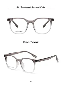 Front and 45-degree angle view of grey white gradient square frame glasses J10010