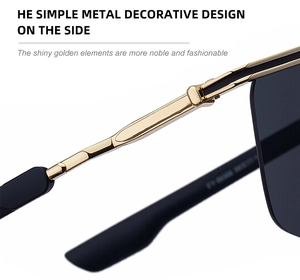 Macro detail of cycling sunglasses featuring golden metal trim and black temple finish