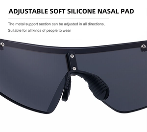 Detail of adjustable soft silicone nose pad with metal core for sport sunglasses