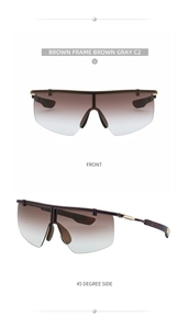 Detail view of brown frame cycling sunglasses with brown gray lenses from two angles