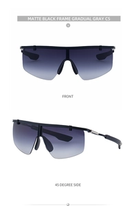 Front and side view of matte black shield sports sunglasses with gradient gray lenses