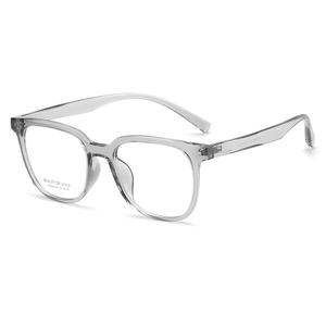 Modern transparent grey square eyeglasses frames for women with vintage minimalist style