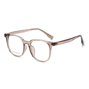 Translucent brown rectangular eyeglasses frame for men with vintage optical lens design