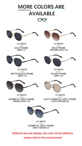 Detailed color options for square metal sunglasses featuring vintage hexagonal frames