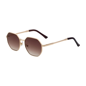 Fashionable square metal sunglasses for men with gold frame and brown gradient lenses