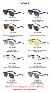 Detailed catalog of KSL-98344 semi-rimless sunglasses in 10 diverse colorways and lens options