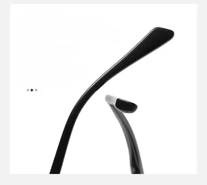 Macro detail of ergonomic black anti-slip temple tips for square optical glasses frames