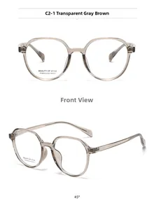 Detail view of transparent grey square optical glasses frames with model AT68618 marking