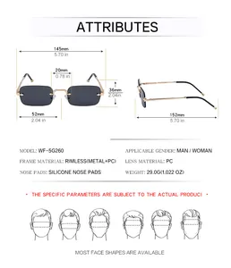 Tableau des tailles détaillé et spécifications pour lunettes de soleil sans monture WF-5G260