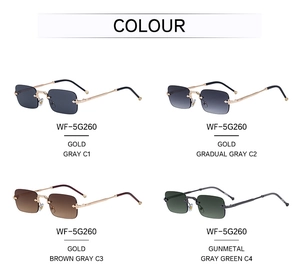 Options de couleurs détaillées pour lunettes de soleil rectangulaires sans monture en métal
