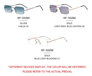 Vue détaillée de trois lunettes de soleil sans monture avec branches en métal gravé