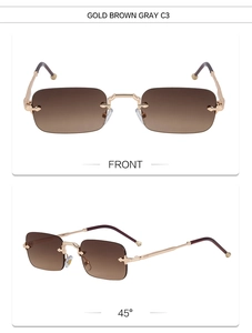 Lunettes de soleil sans monture avec branches dorées et dégradé marron gris modèle C3