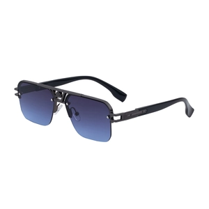 Modern half-frame sunglasses with blue-purple gradient lenses and black metal top bar