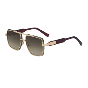 Square double-bridge pilot sunglasses in gold metal with brown gradient lenses