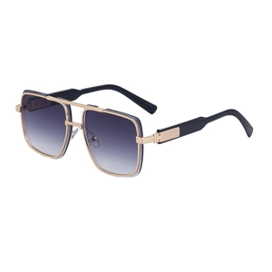 Men's square double bridge sunglasses with gold frames and gradient purple lenses