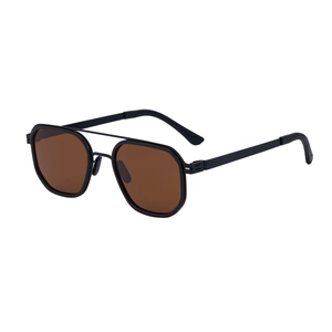 Polarized square driving sunglasses with double bridge design and brown lenses