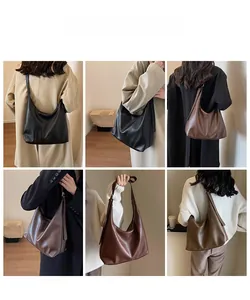 Collage of large hobo shoulder bags in black, dark brown, and khaki for commute use