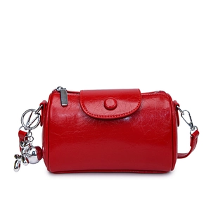 Damen Zylindrische Umhängetasche Metallic PU Leder Retro Schultertasche Mit Metallanhänger Reißverschluss Klappe Mode