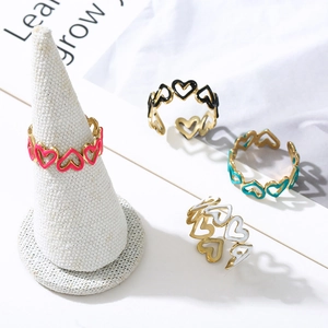 Anello Cuore Cavo Acciaio Inossidabile Smalto Olio Gocciolante Regolabile Gioielli Da Dito Stile Ins Francese Dolce Minimalista Donne
