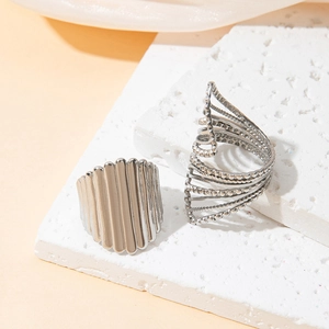 French vintage style stainless steel hollow ring set on white textured stones