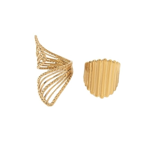 French vintage gold hollow mesh and textured stripe stainless steel open ring set