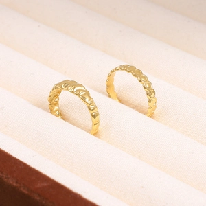 Gold irregular geometric open rings with hammered texture and beaded snake head design