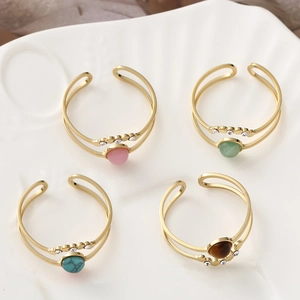 Bohemian titanium steel double-layer rings set with natural stones and zircon details