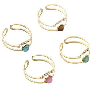 Bohemian gold titanium steel rings with natural stones and zircons in four colors